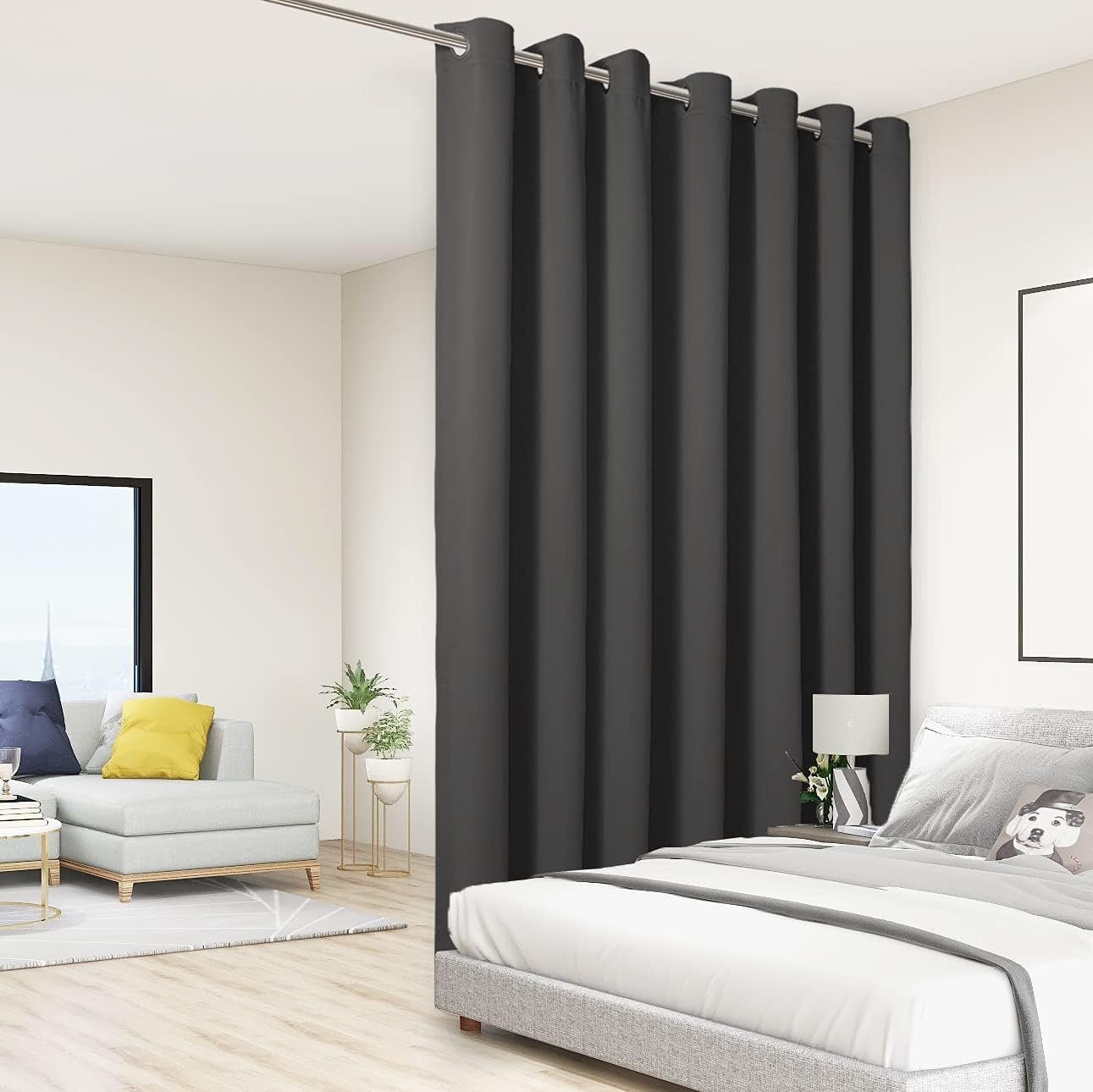 BONZER Room Divider Curtain Total Privacy Wall Grommet Thermal Insulated Soundproof Extra Wide Blackout Curtains for Bedroom Living Room, 84L x 108W Inch (7L x 9W ft), 1 Panel, Dark Grey BONZER Room Divider Curtain Total Privacy Wall Grommet Thermal Insulated Soundproof Extra Wide Blackout Curtains for Bedroom Living Room, 84L x 108W Inch (7L x 9W ft), 1 Panel, Dark Grey