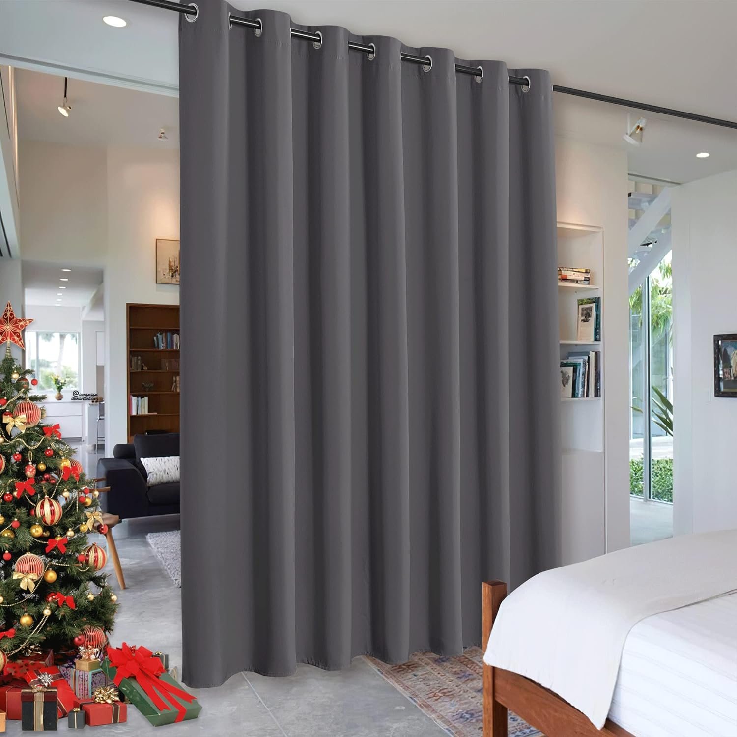 RYB HOME Room Divider Curtains - Privacy Space Wall Divider Screens Sound Proof Blackout Curtains for Living Room Bedroom Patio Sliding Door Birthday Gift, 1 Panel, Grey, 12.5ft Wide x 8ft Tall RYB HOME Room Divider Curtains - Privacy Space Wall Divider Screens Sound Proof Blackout Curtains for Living Room Bedroom Patio Sliding Door Birthday Gift, 1 Panel, Grey, 12.5ft Wide x 8ft Tall