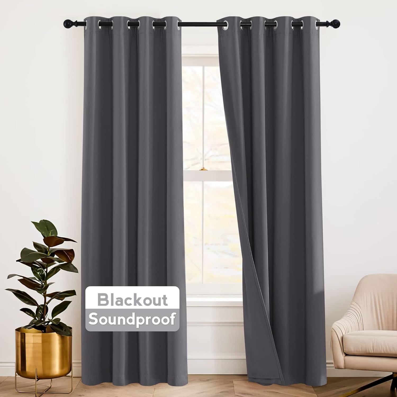 RYB HOME Thermal Curtains Soundproof - 3-in-1 Curtains Noise Barrier - Blackout - Thermal Insulated Curtains for Bedroom Room Divider High Ceiling Window Decor, 52 x 95 inch Long, Grey, 2 Pcs RYB HOME Thermal Curtains Soundproof - 3-in-1 Curtains Noise Barrier - Blackout - Thermal Insulated Curtains for Bedroom Room Divider High Ceiling Window Decor, 52 x 95 inch Long, Grey, 2 Pcs
